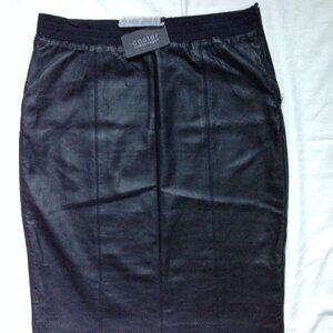NWT  PENCIL SKIRT BLACK LEATHER W/ JERSEY BACK - BRAND COSTER COPENHAGN